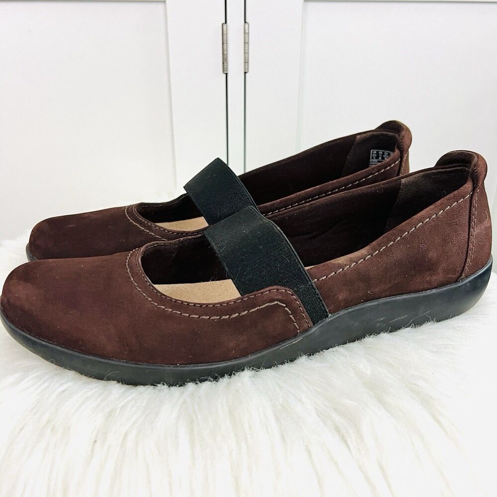 Clarks Medora Ally Mary Jane Dark Chocolate Nubuck Suede Comfort Shoes Sz 11M
